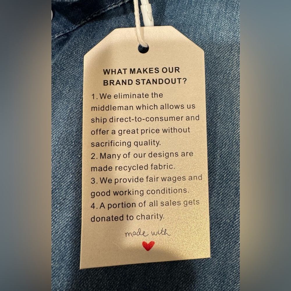 Made with Love—M, Blue Sleeveless Denim/Chambray Button Down Shirt Dress - Picture 4 of 5